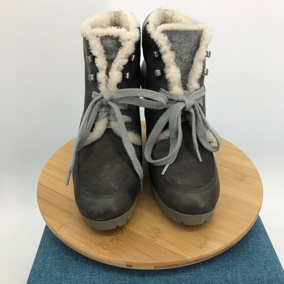Cole  Haan Henson Winter Waterproof Leather Charcoal wedge booties size 11B - Picture 15 of 16